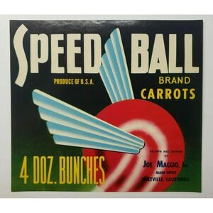 Vintage Speedball Original 1940s Holtgrave CA Vegetable Crate Label B-2